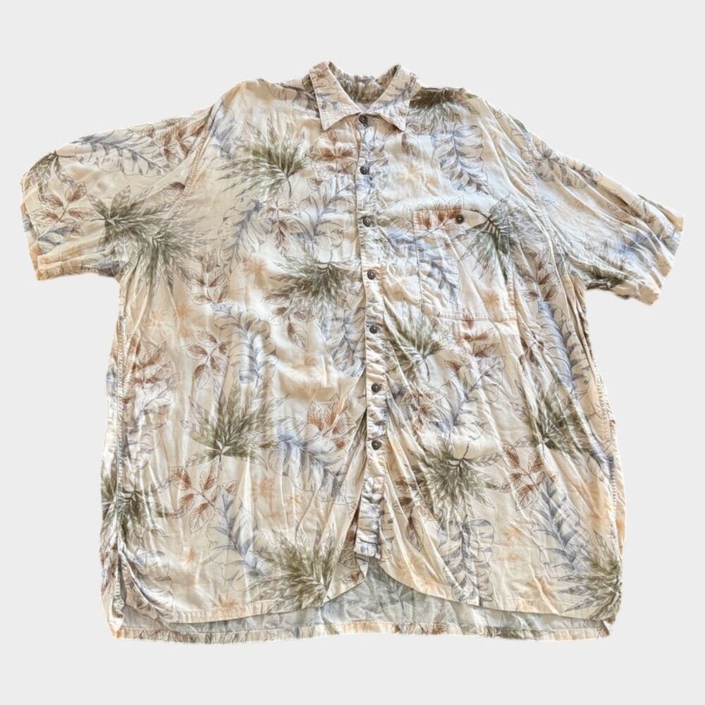 Batik Bay Hawaiian Shirt XXL 100% Rayon White Cream Bird Feather Sketch Print
